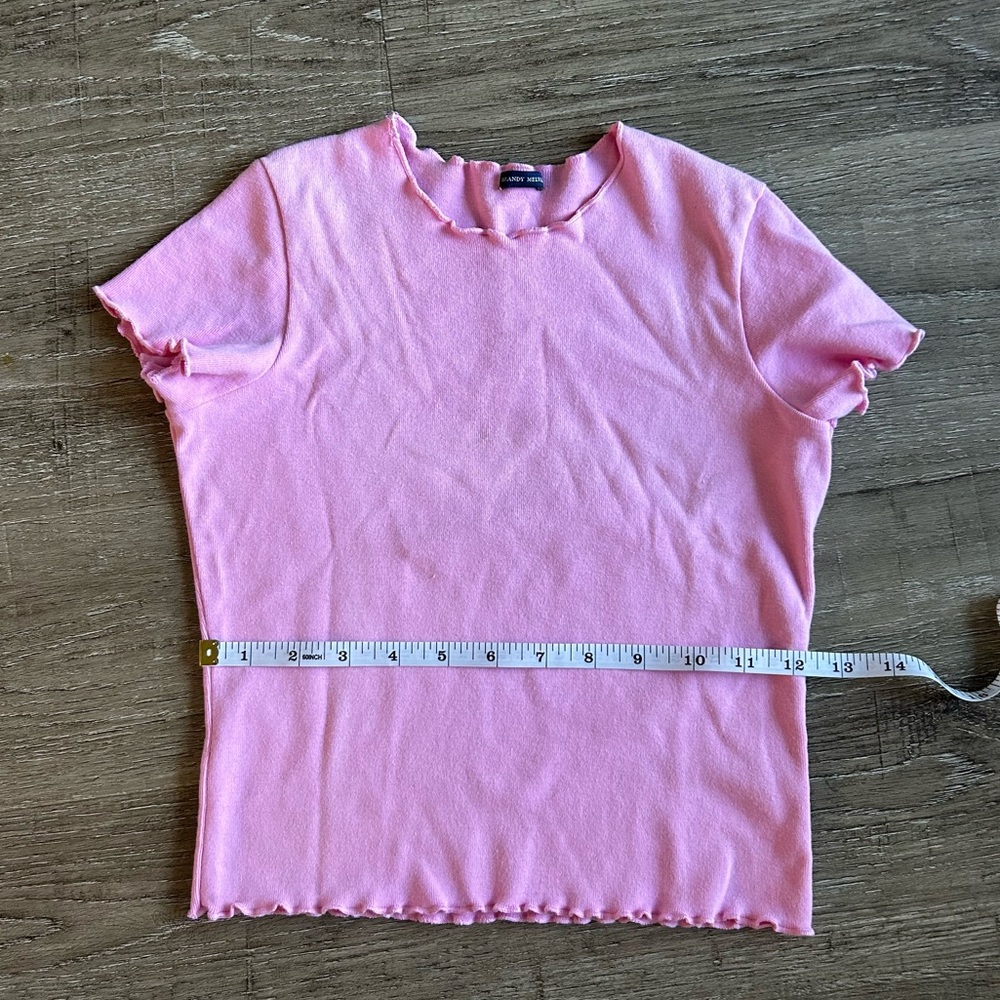 Brandy Melville Pink Baby Tee with lettuce trim